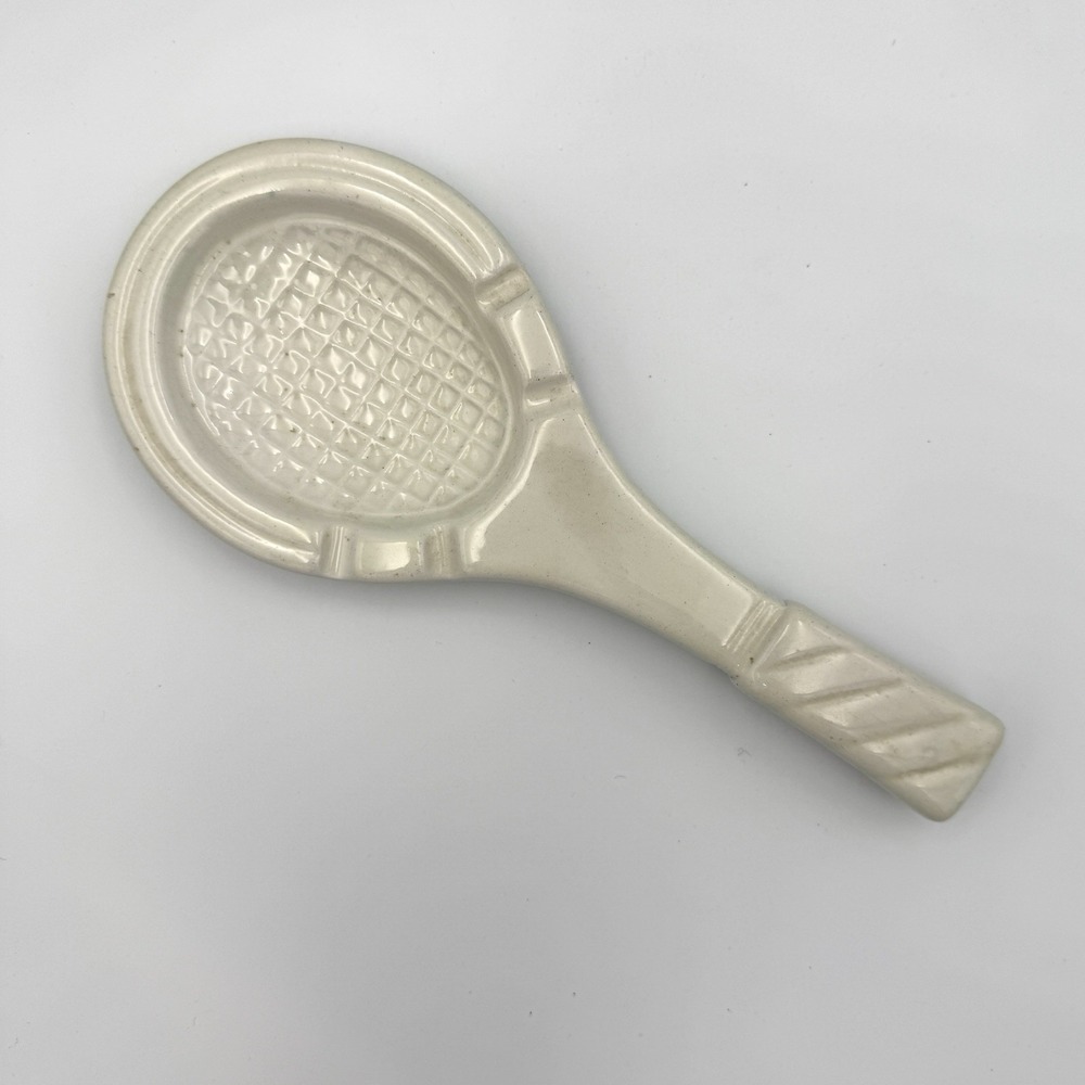 Vintage 70's Ceramic Tennis Racket Catchall US Pat. Cream Color 9.5"